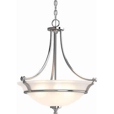 Volume Lighting Tes 3-Light Chrome Hanging Pendant Frosted Glass Bowl