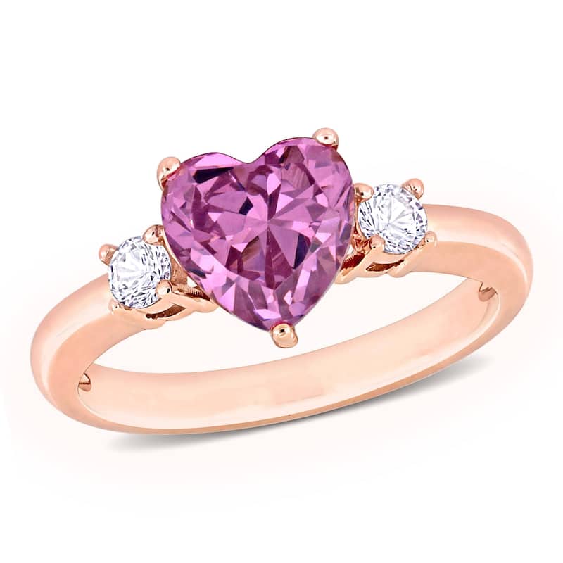Miadora 2 1/3ct TGW Created White and Pink Sapphire Heart 3-Stone Ring in Rose Plated Sterling Silver