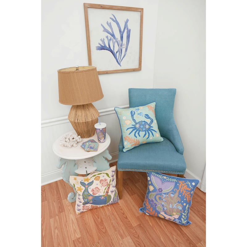 Mermaid Coral Printed & Embellished Throw Pillow
