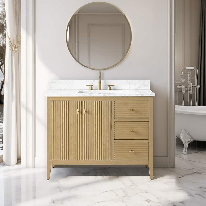 Vanity Art 42" Single Sink Bathroom Vanity Cabinet with Engineered Marble Countertop