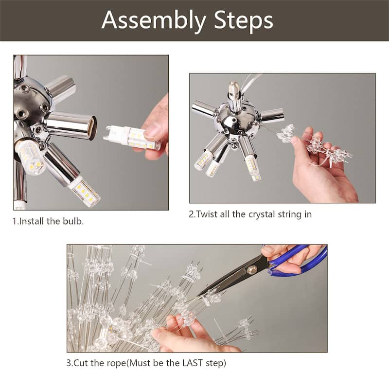 8/9/12/16-Light Modern Linear Sputnik Globe Pendant Starburst Firework Crystal Chandelier