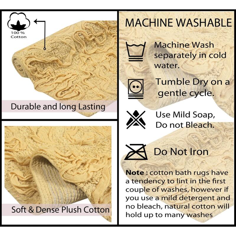Home Weavers Modesto Collection 100% Cotton Bath Rug, Non-Slip Bath Rug, Extra Soft, Machine Wash, 4 Pcs Set with Runner