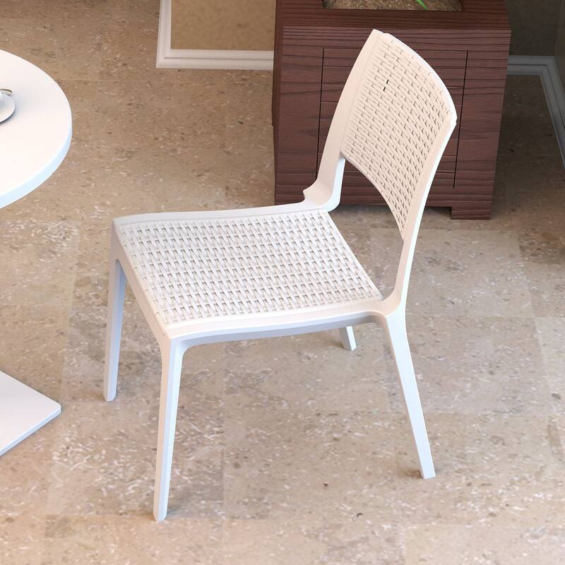 34" White Outdoor Patio Wickerlook Dining Chair