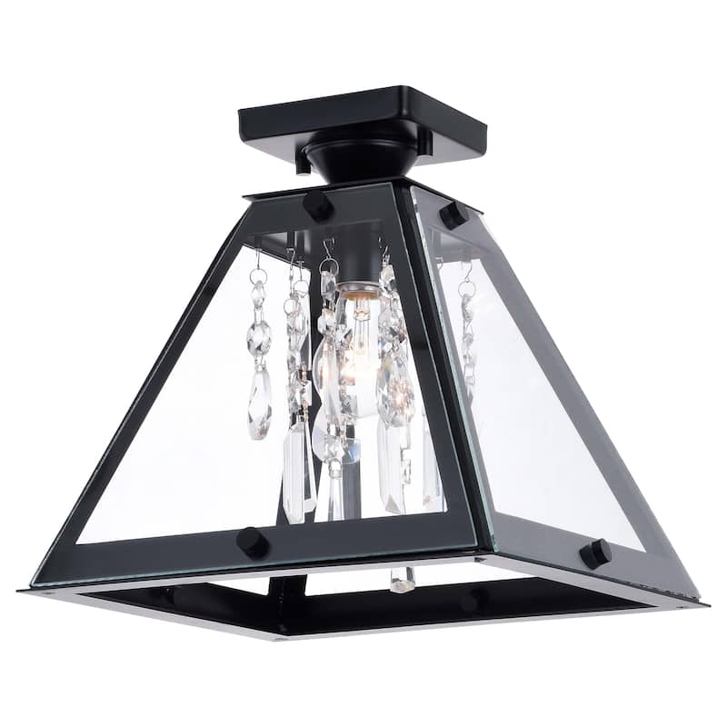 Tremont 12.5-in W Crystal Black Urban Loft Semi Flush Mount Ceiling Light - 12.5-in. W x 12.25-in. H x 12.5-in. D - Matte Black - 12.5-in W x 12.25-in H x 12.5-in D