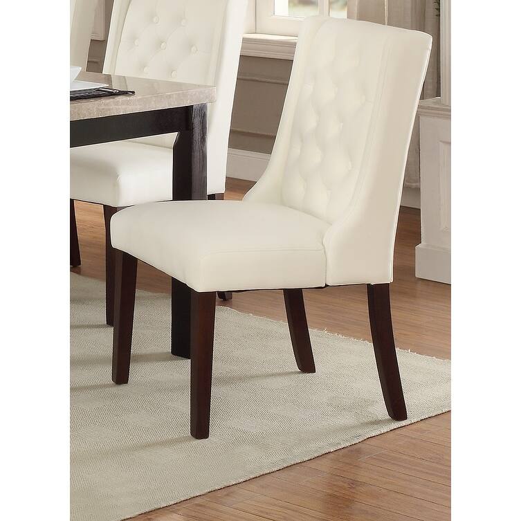 Modern Set of 2 Dining Chairs with Leather Tufted Backrest, Foam-Padded Seat, Solid Wood Legs for Dining Room Living Room
