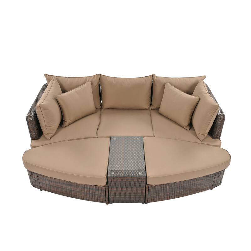 Roomfitters 6-Piece Patio Outdoor Conversation Round Sofa Set with Coffee Table