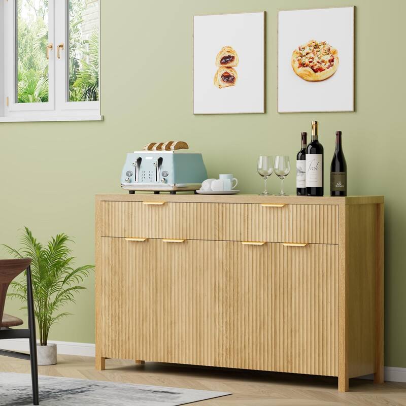 55"Fluted Sideboard Buffet Cabinet with Storage Drawers and Adjustable Shelves