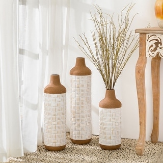 Glitzhome Set of 3 Boho Farmhouse Decorative Table/Floor Metal Vases