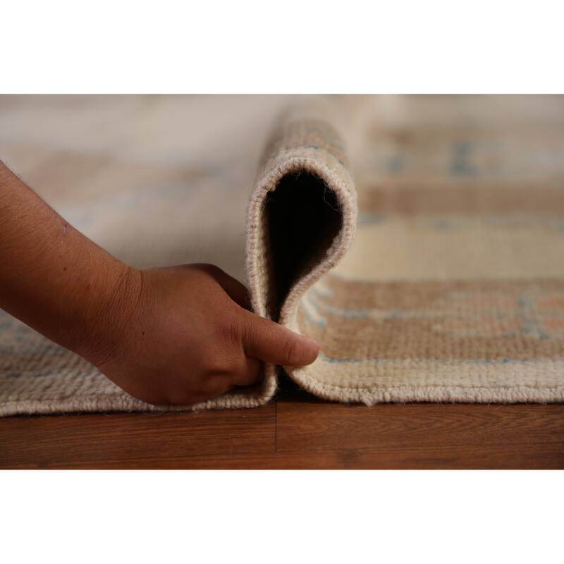 Hand Knotted Oriental 100% Wool Carpet Transitional Geometric Beige & Ivories Oushak Area Rug - 13' 6'' X 10' 3''