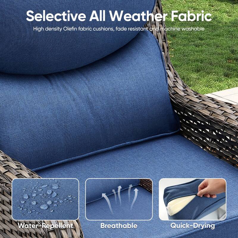 Pocassy Outdoor Fire Pit Sofa Swivel Chairs Ottoman Furniture Set