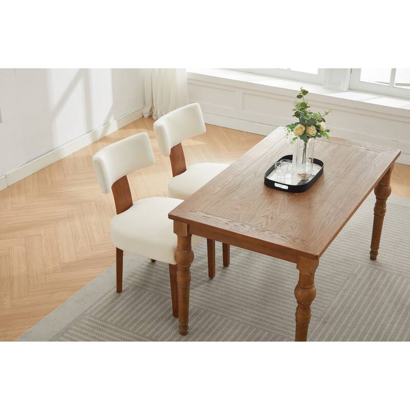 Anmytek Set of 2 Comfortable Linen Fabric Modern Armless Dining Chairs - Curved Backrest Solid Wooden Legs