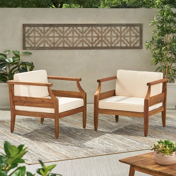 Aston Outdoor Modern Acacia Cushioned Club Chairs (Set of 2) by