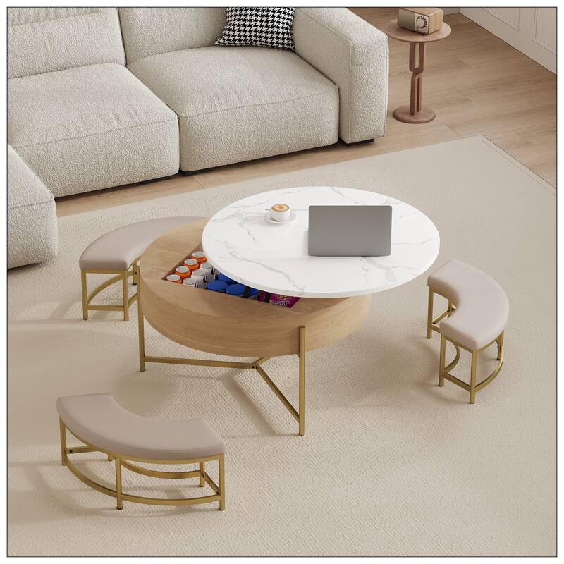 Modern Round Lift-Top Coffee Table with Storage