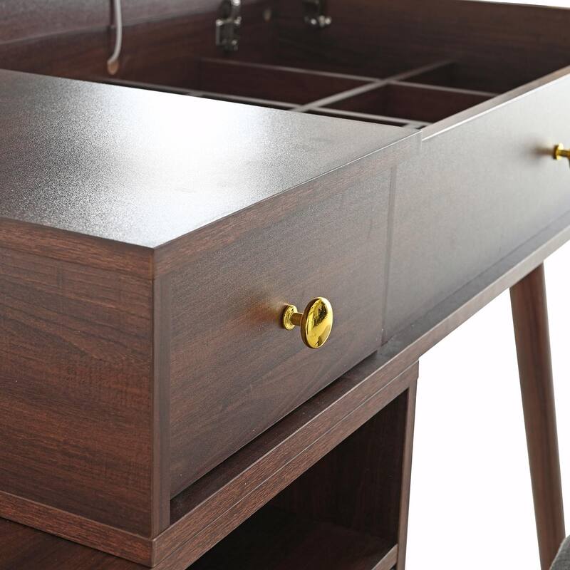 3-in-1 Vanity Desk with Lighted Flip-Top Mirror & Adjustable Cabinet