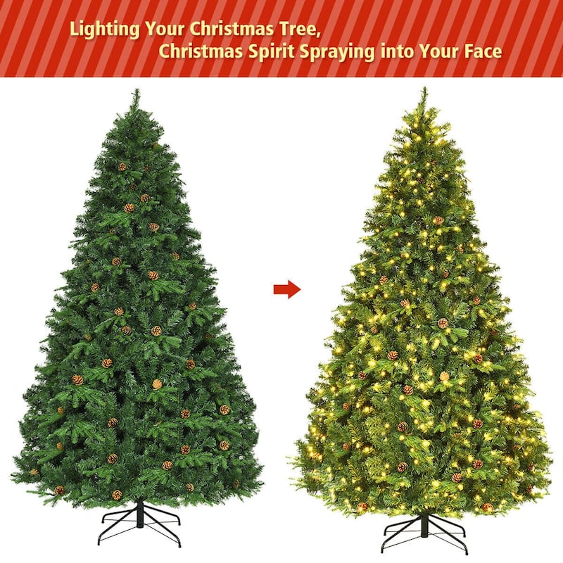 Gymax Pre-Lit 8' Premium Spruce Artificial Christmas Tree Hinged 660