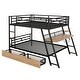 preview thumbnail 10 of 8, Full Size Metal Bunk Bed with Built-in Desk, Light and 2 Drawers, Black