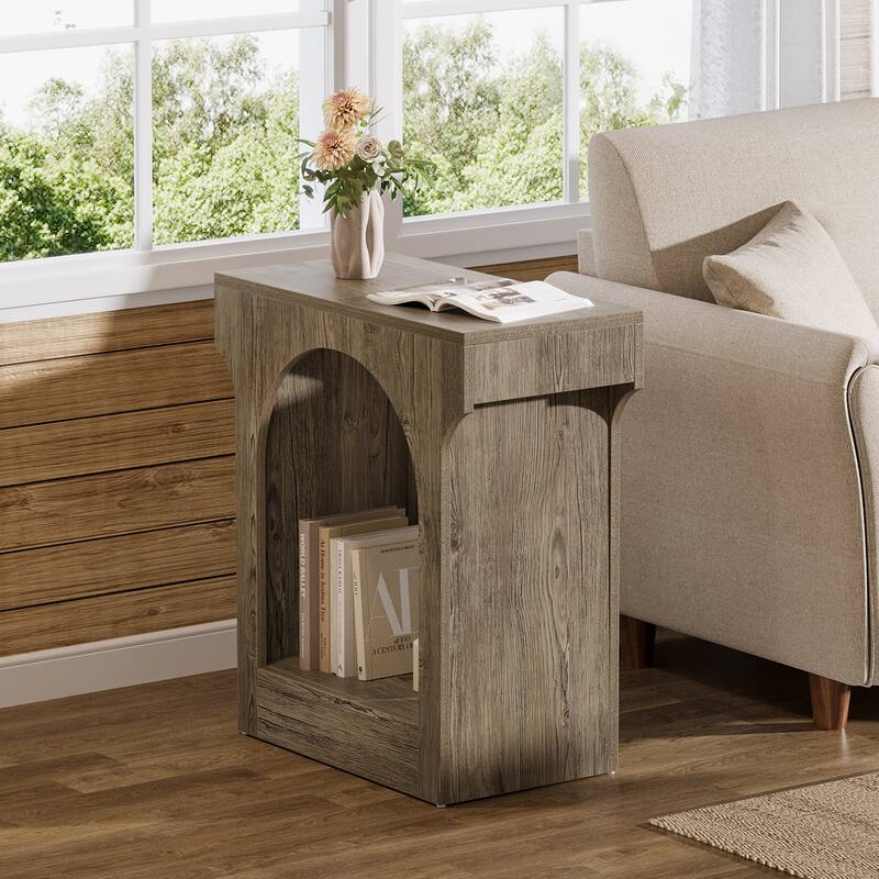 Wood End Side Table with Storage Space
