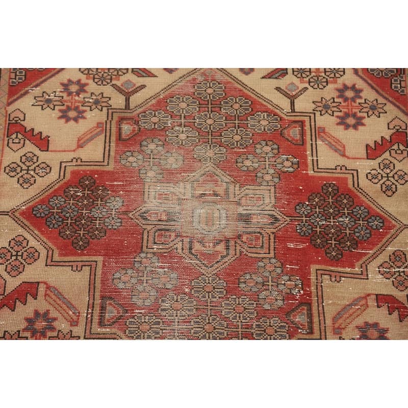 Distressed Tabriz Persian Vintage Rug Handmade Beige Wool Carpet - 3'4" x 5'0"