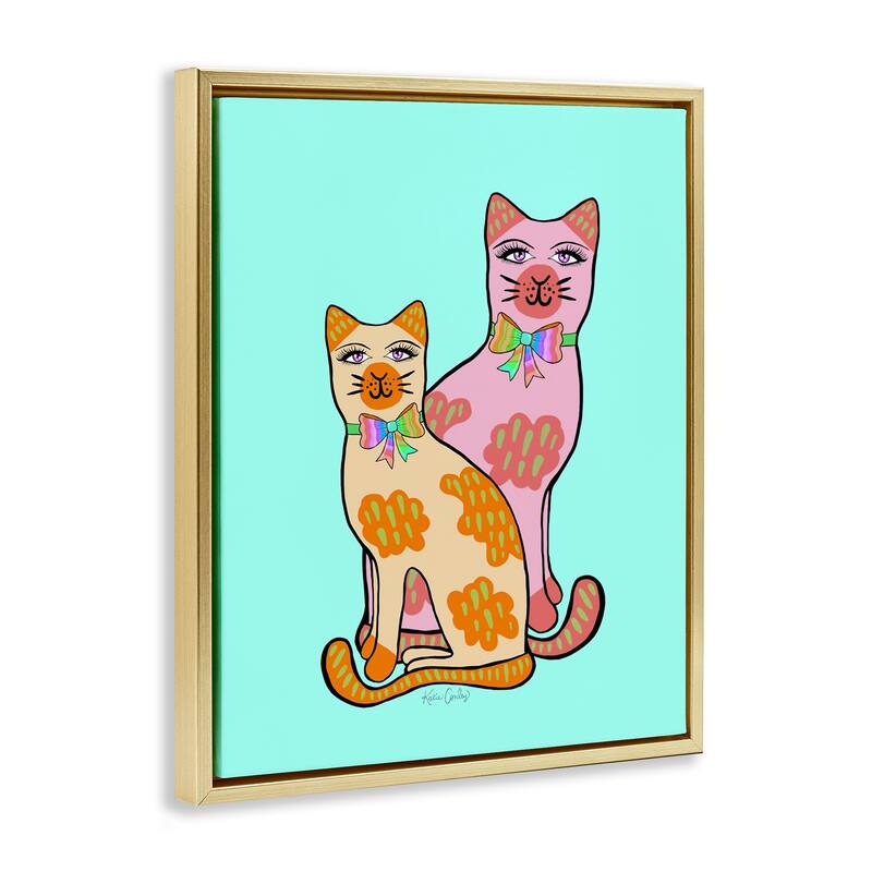 Stupell Funky Cats on Turquoise Framed Floater Canvas Wall Art Design By Katie Conley