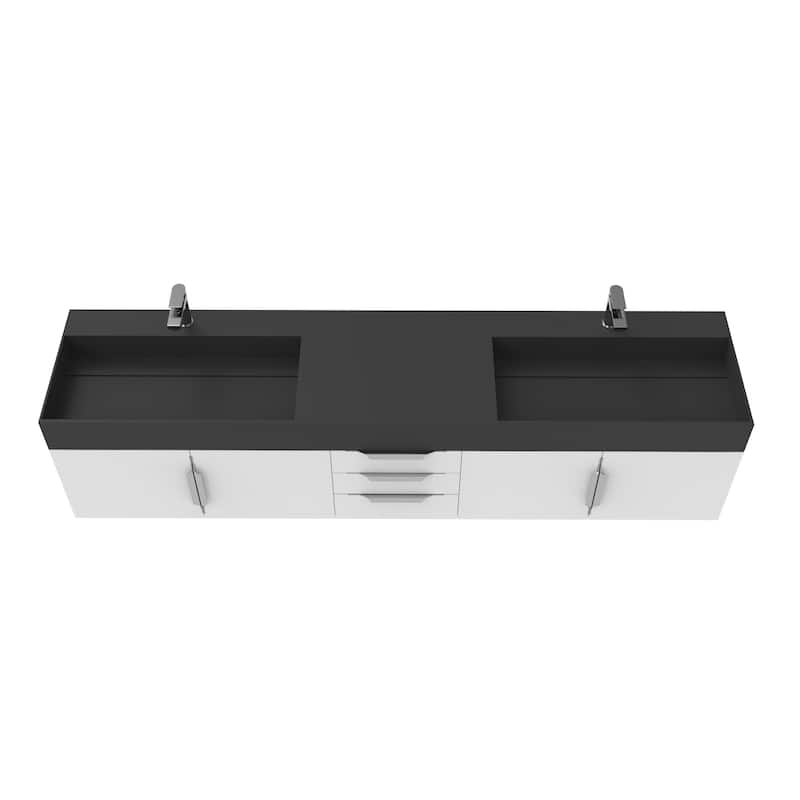 Amazon 84" Wall Mounted Double Bathroom Vanity Set w/ Black Top