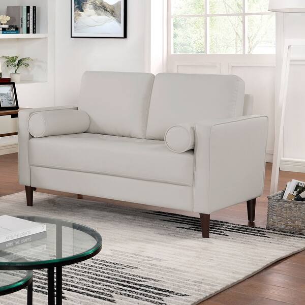 Murkwood Midcentury Modern Faux Leather Loveseat with USB Ports by