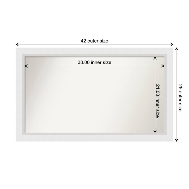 Blanco White Framed Non-Beveled Custom Wall Mirror, Bathroom Vanity Mirror - Outer Size: 42.25 x 25.25