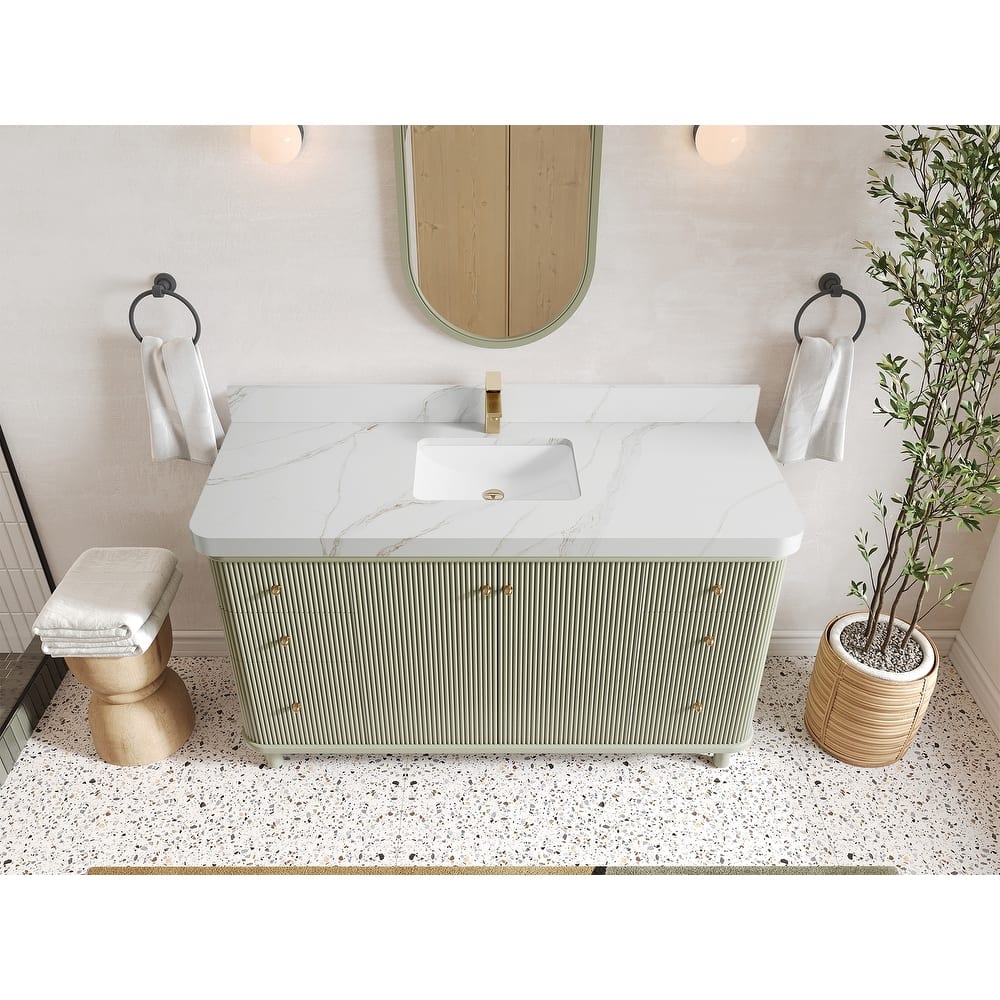 Willow Collections 60 in. W x 22 in. D Reeded Miami Single Bowl Sink Bathroom Vanity with Countertop