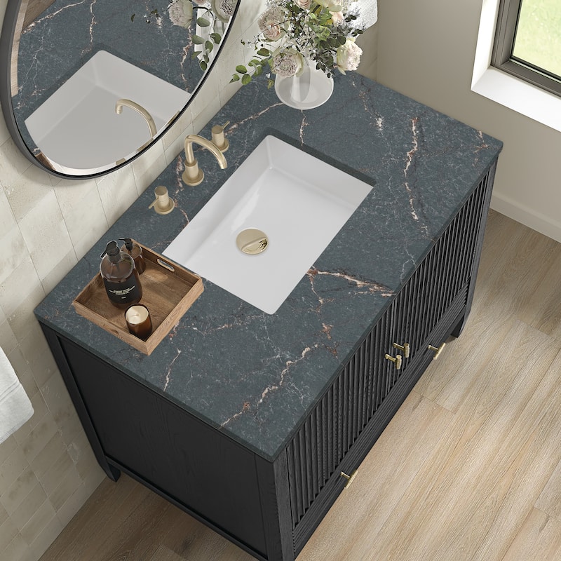 James Martin Vanities Myrrin 36" Vanity, Carbon Oak - Parisien Bleu