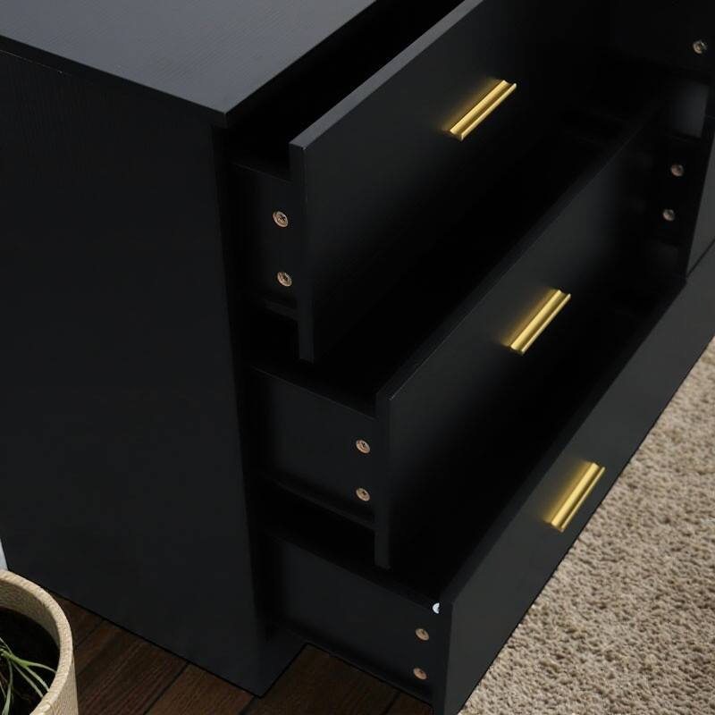 Modern 6 Drawer Dresser for Bedroom, Wide Chest of Drawers with Ample Storage, Sturdy Gloss Finish