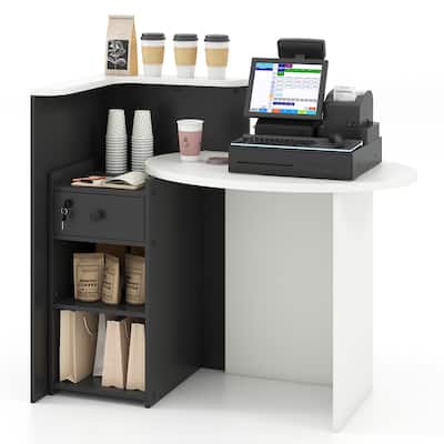 Gymax Front Reception Counter Desk Checkout Office Desk w/ Open Shelf