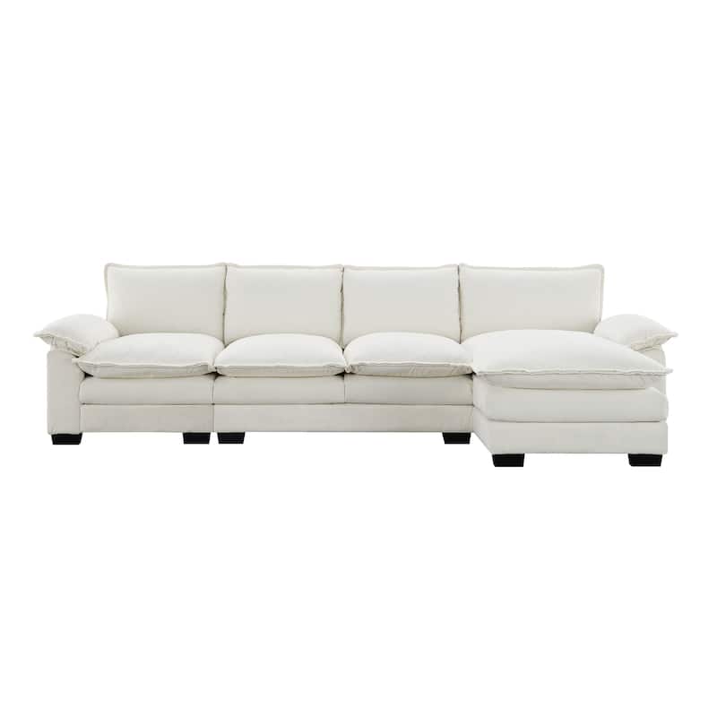 [VIDEO provided][New]118*55" Modern L-shaped Chenille Cloud Sofa with Double Seat Cushions,5-seat Upholstered Indoor Furniture,S