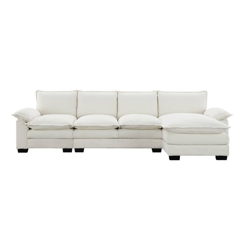 Chenille Upholstered Sectional Sofa with Chaise and Storage Pockets, 5 Seat Lounge Cloud Couch L-shaped Recliner Couches