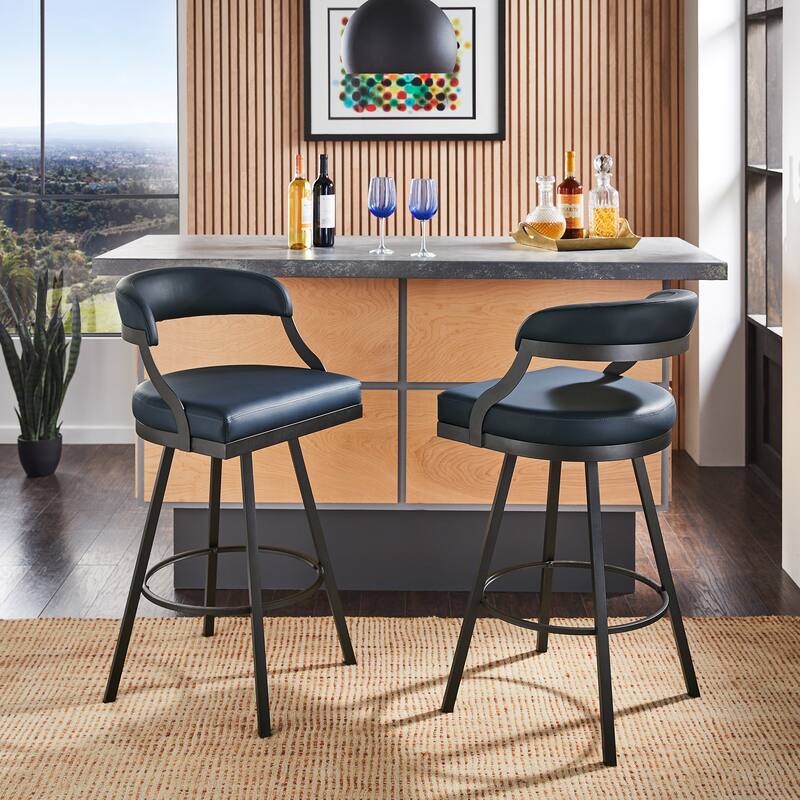 Bacalar Black Finish Metal Vegan Leather Swivel Chair (Set of 2) by iNSPIRE Q Modern