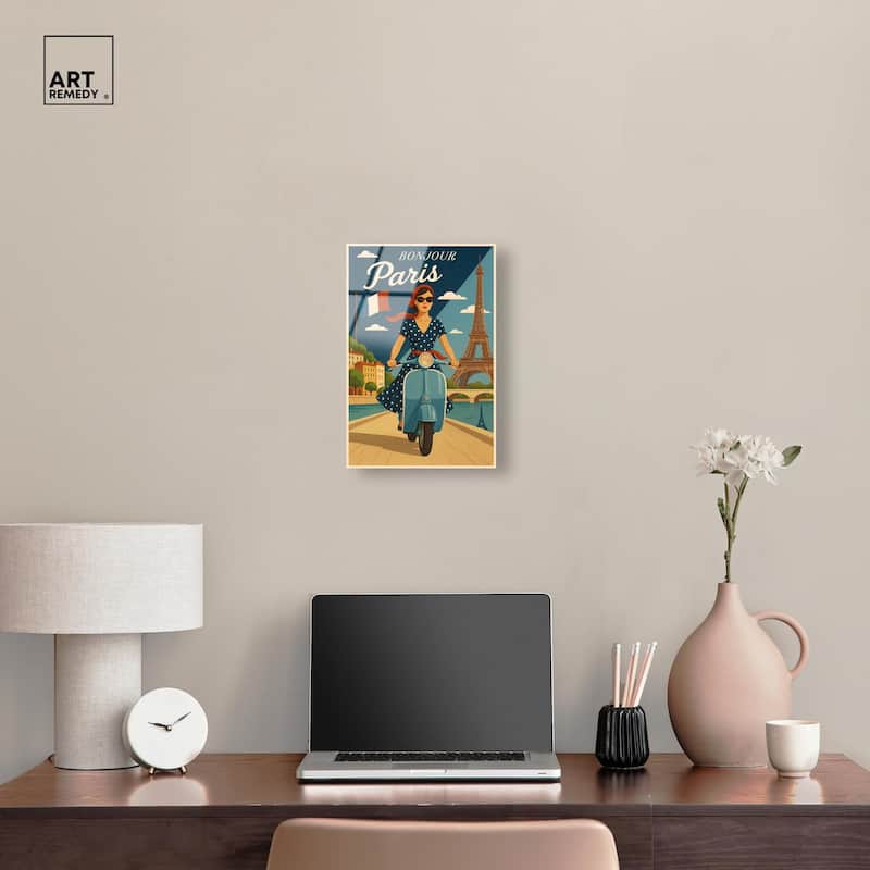 Scooter French Travel Acrylic by Art Remedy, Ready to Hang