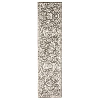 ECARPETGALLERY Hand-knotted Heritage Dark Grey Silk, Wool Rug - 2' 6" x 10'
