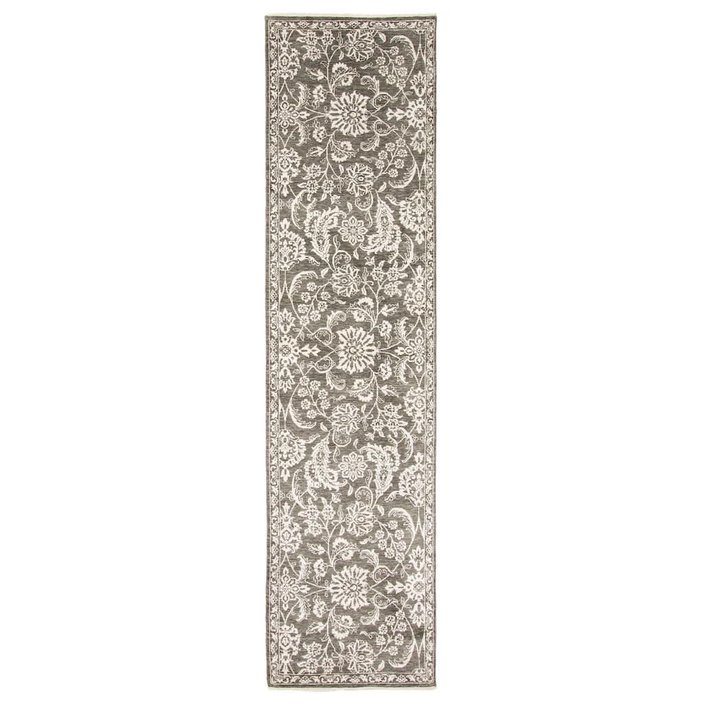 ECARPETGALLERY Hand-knotted Heritage Dark Grey Silk, Wool Rug - 2' 6" x 10'