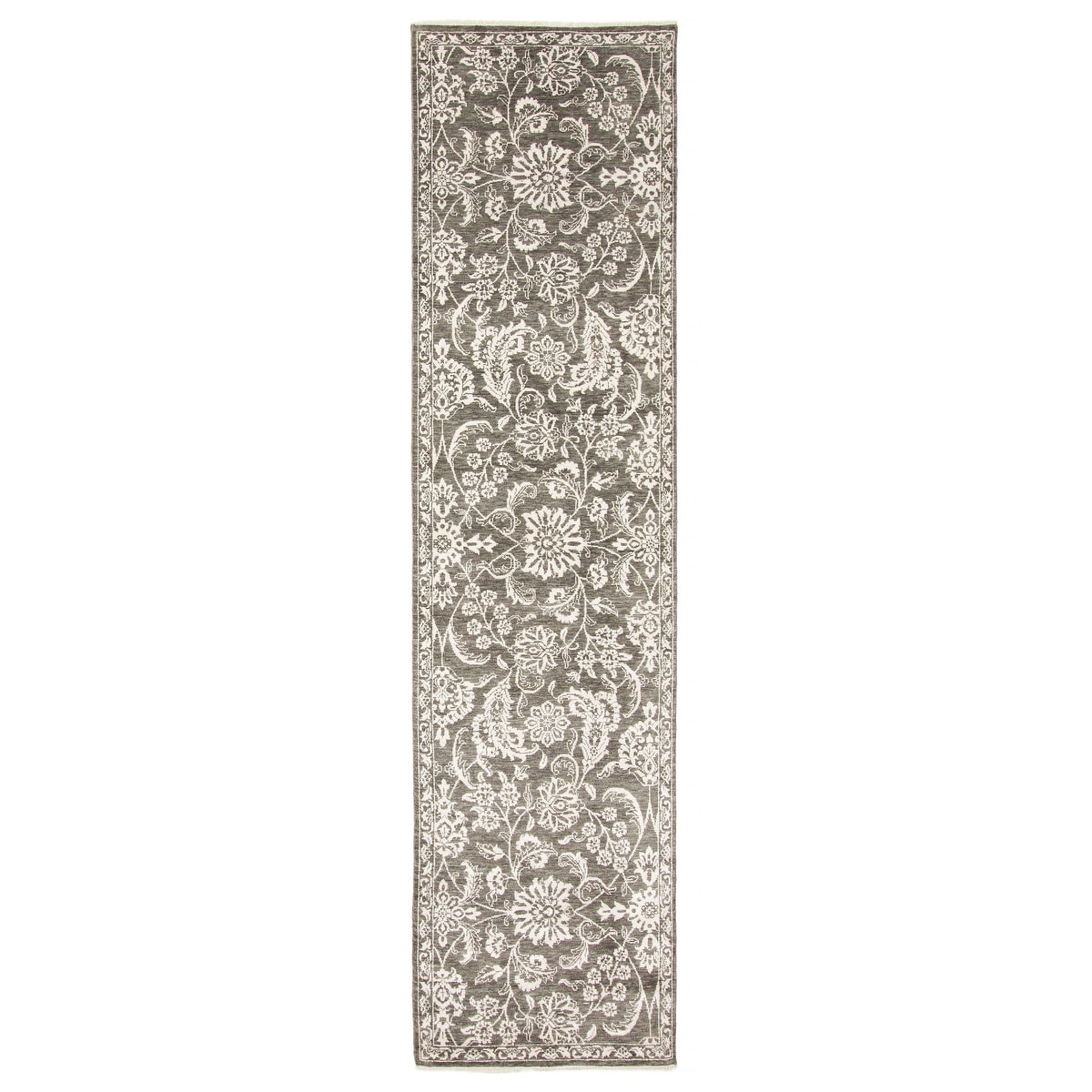 ECARPETGALLERY Hand-knotted Heritage Dark Grey Silk, Wool Rug - 2' 6" x 10'