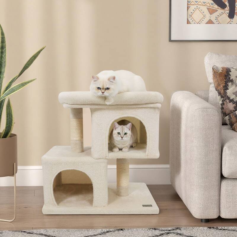 Gymax 25.5'' Cat Tree w/2 Large Condo Padded Top Perch Sisal
