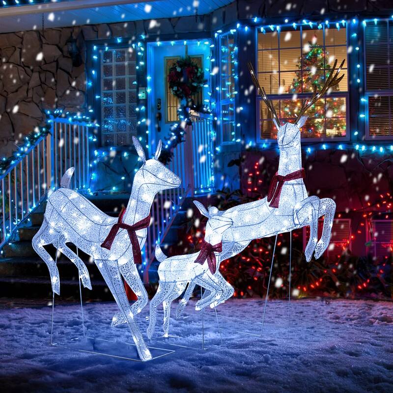 Gymax 3 PCS Christmas Lighted Reindeer Family Set w/255 Cold W/ LED - See Details