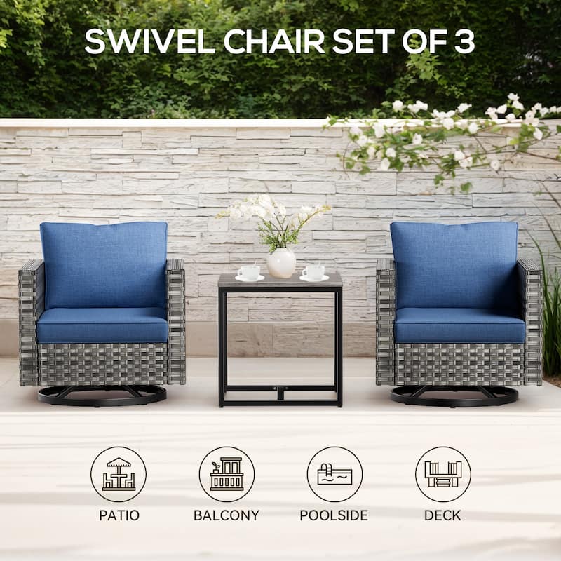 Gymojoy 3-piece Outdoor Wicker Swivel Glider Chairs with Coffee Table