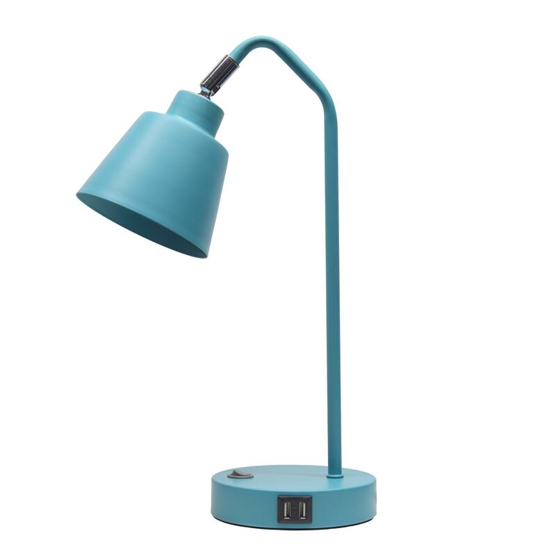 Modern Adjustable Metal Desk Lamp with USB Charging Port in Multiple Colors - 7.8" (L) x 5.6" (W) x 16" (H) - Cyan blue