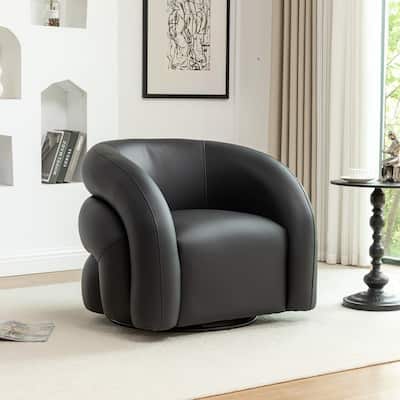 SEYNAR Modern Glam PU Leather 360 Degree Swivel Accent Armchair with Metal Base