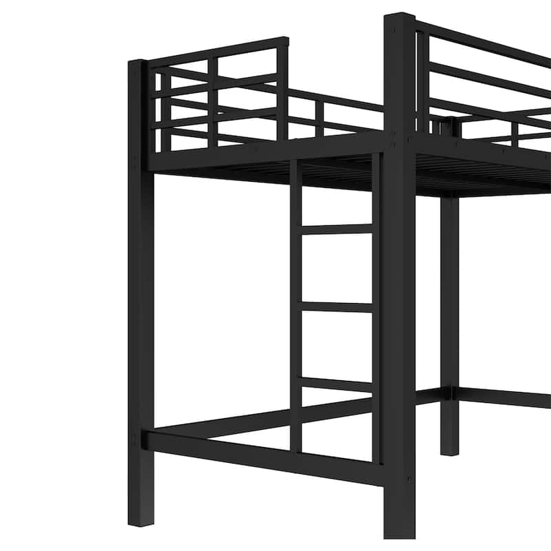 Roomfitters Metal Loft Bed with Dual Ladders, High Sleeper Frame with Under Bed Storage Space, Black