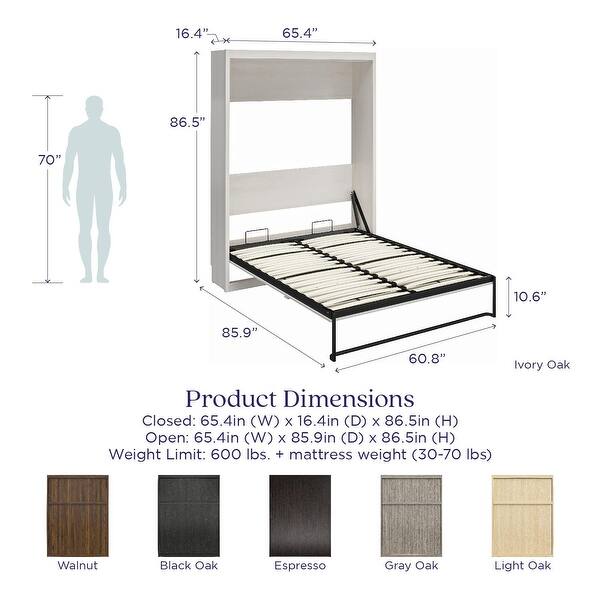 Signature Sleep Paramount Queen Murphy Bed, Black Oak