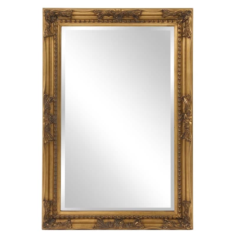 Allan Andrews Gold Rectangular Beaded Texture Wood Framed Wall Mirror - 36"H x 24"W
