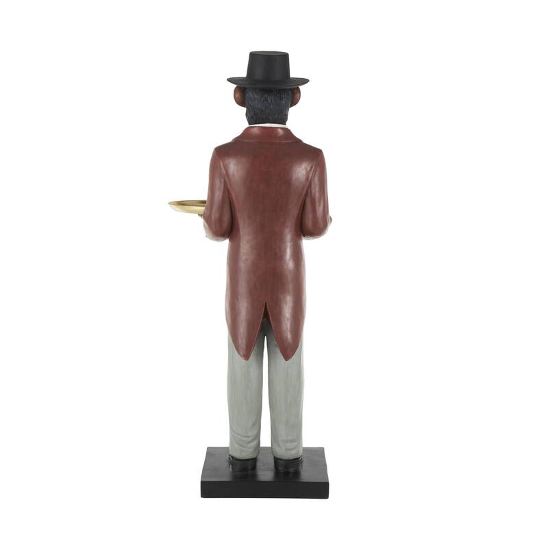 Red Resin Tall Waiter Animal Decorative Sculpture with Gold Accent and Square Base