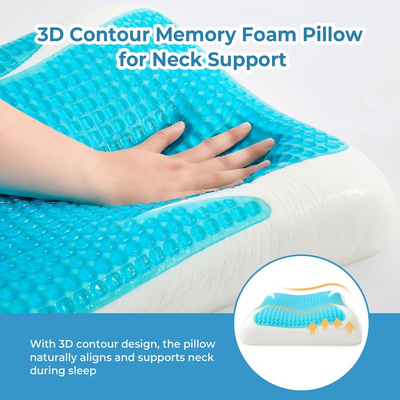 Set of 2 Cooling Breathable Gel-Infused Memory Foam Bed Pillow for Summer, Cool Touch for Hot Sleepers - White