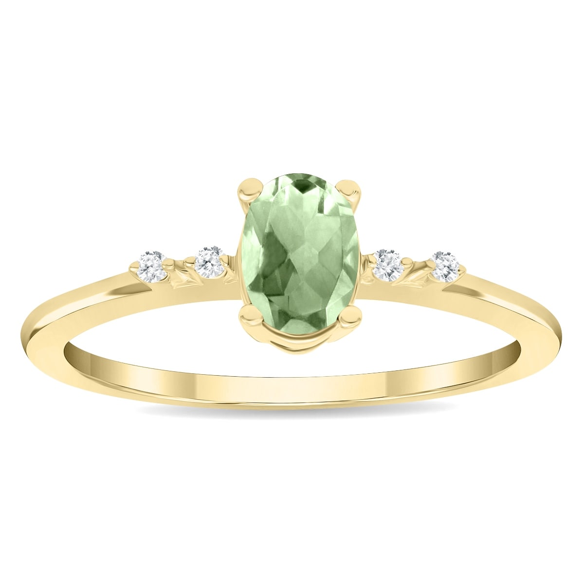 Marquee Women's Oval Shaped Green Amethyst and Diamond Sparkle Ring in 10K Yellow Gold