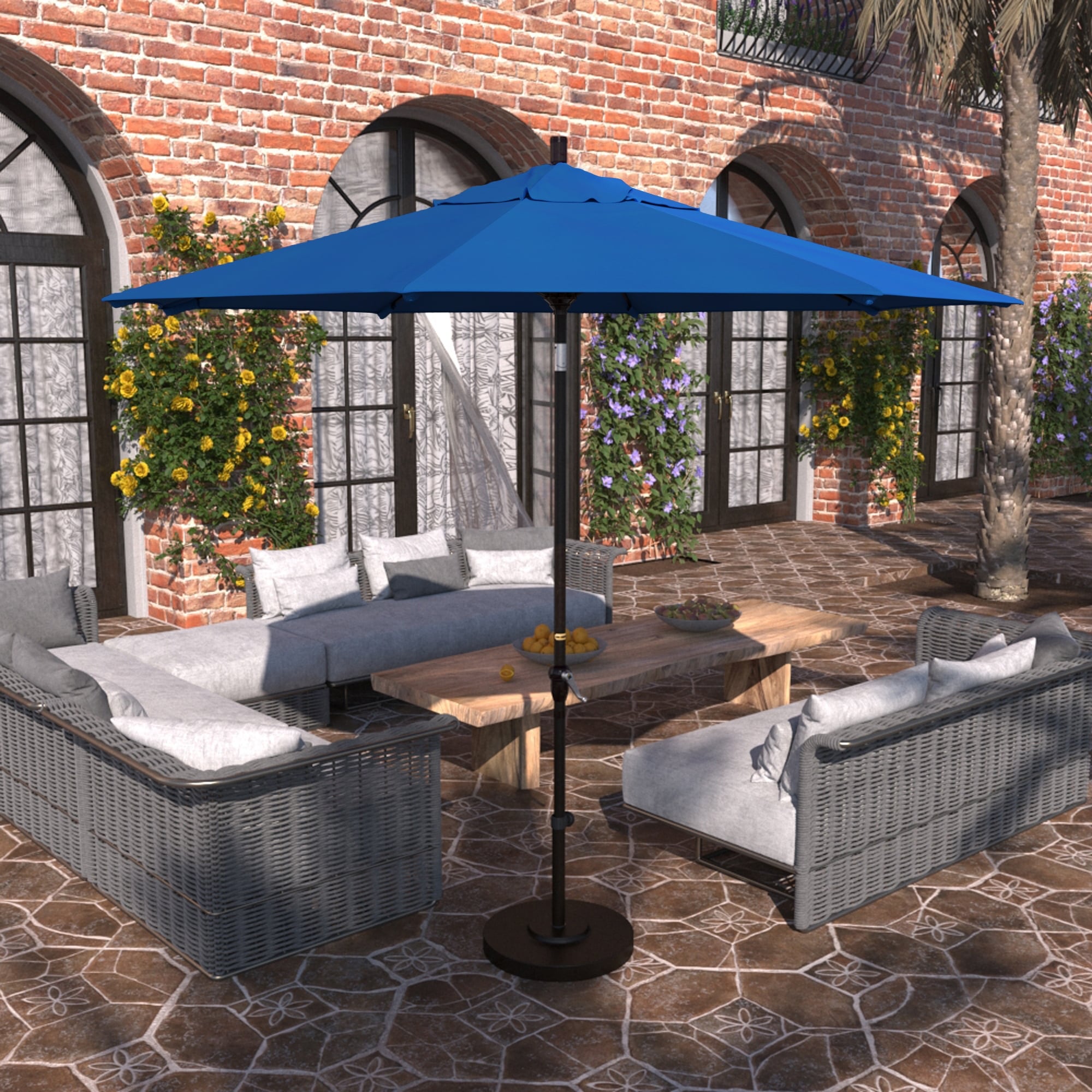 9 blue patio umbrella 9ft with Base and Remote Control, Gardens outdoor 9 California Umbrella 9 ft. Aluminum