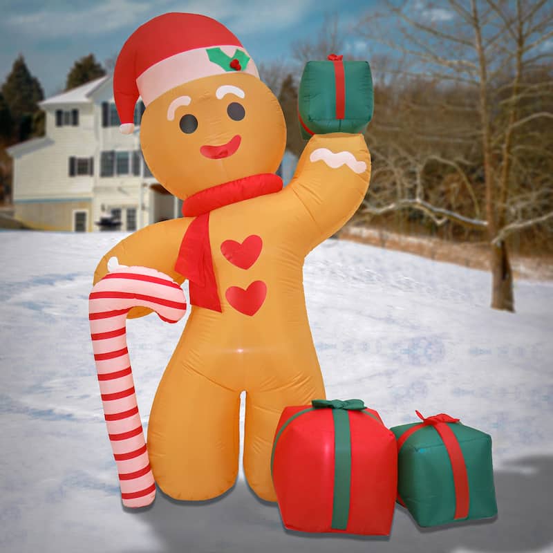 National Tree Company 8 ft. Inflatable Blow Up Gingerman with 6 Warm White LED Lights